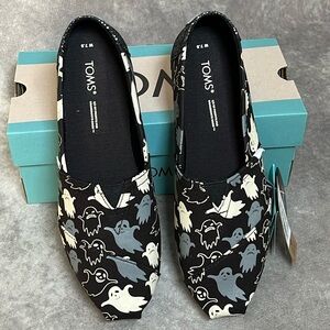 Black Glow In The Dark Ghosts Toms Canvas Shoes w/Iridescent Glitter - Size 7.5